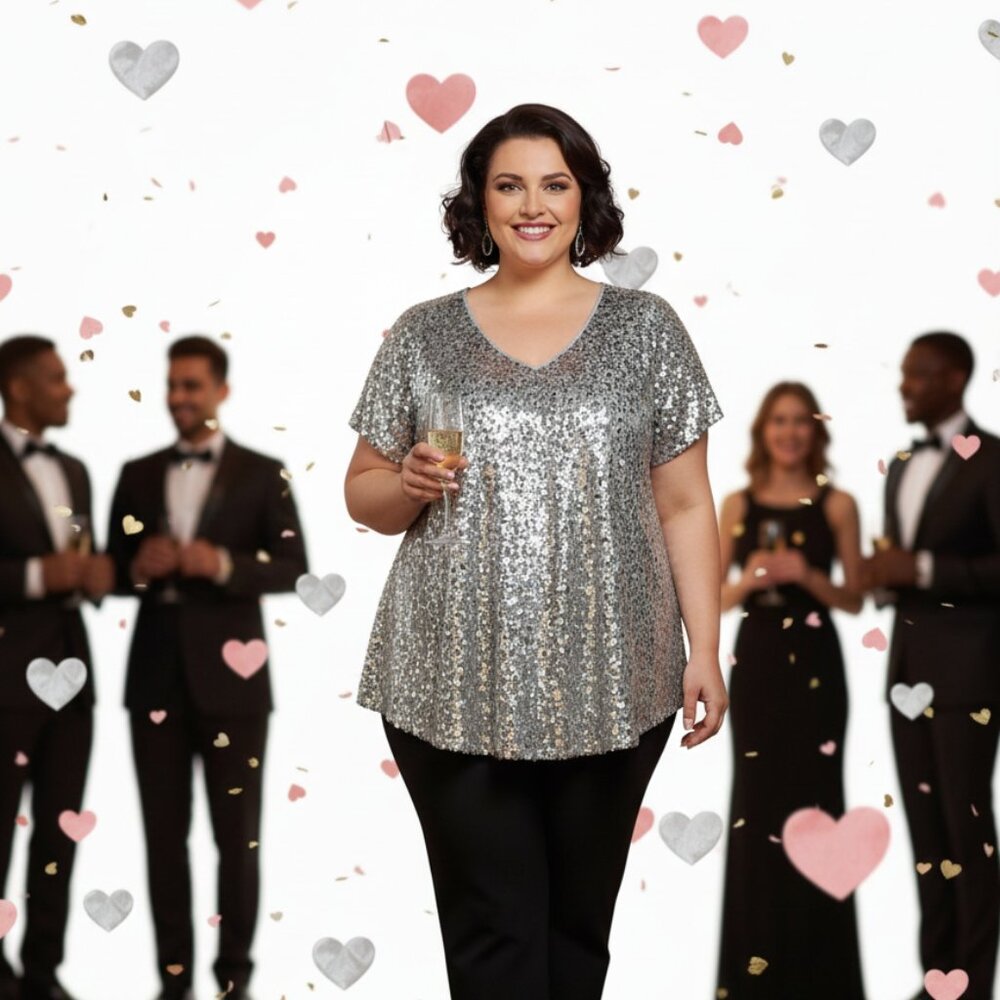 Roaman's Silver Sequin Top